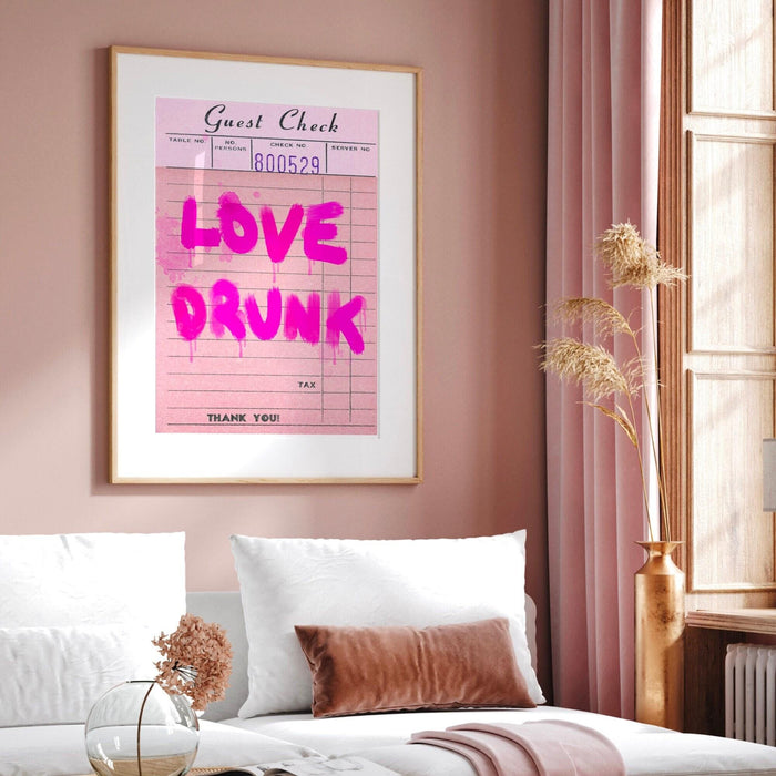 Trendy retro wall art, guest check print, retro trendy aesthetic pink wall art, trendy wall art, vibrant, funny art, bar cart art printable