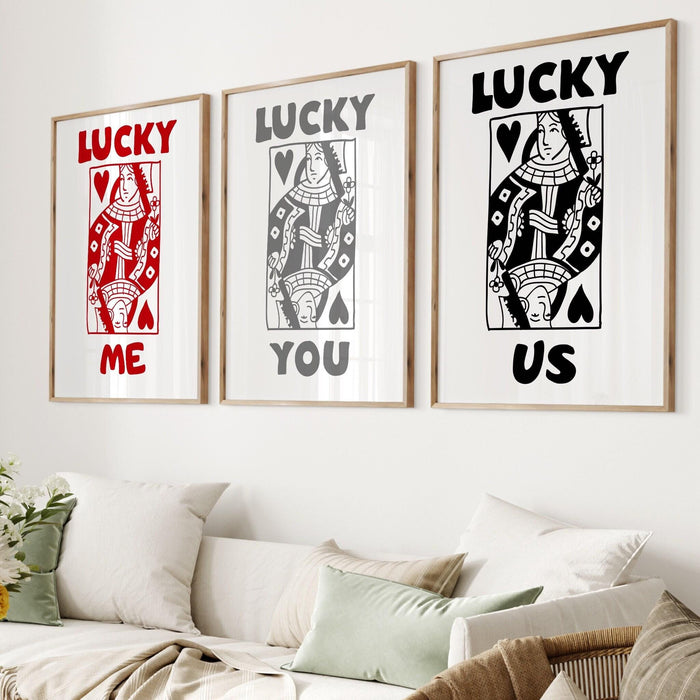 Trendy retro wall art set of 9,retro trendy aesthetic print,lucky you poster,black and white poster,trendy wall art,funny art, digital art