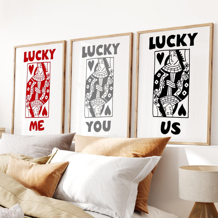 Trendy retro wall art set of 9,retro trendy aesthetic print,lucky you poster,black and white poster,trendy wall art,funny art, digital art