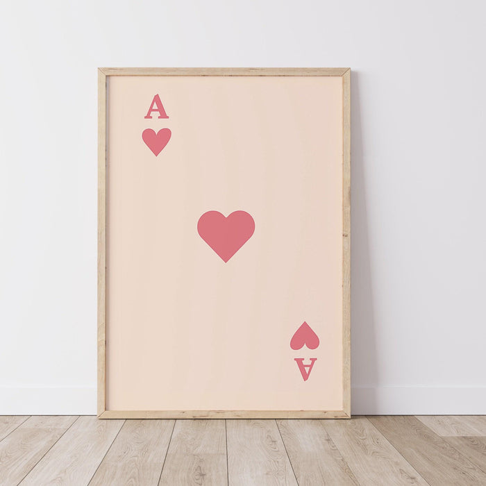 Trendy retro wall art, ace hearts card print, retro trendy aesthetic wall art pink print, trendy vibrant, funny art, bar cart printable