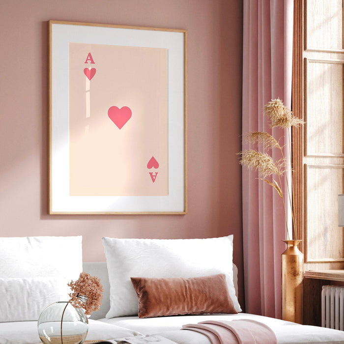 Trendy retro wall art, ace hearts card print, retro trendy aesthetic wall art pink print, trendy vibrant, funny art, bar cart printable