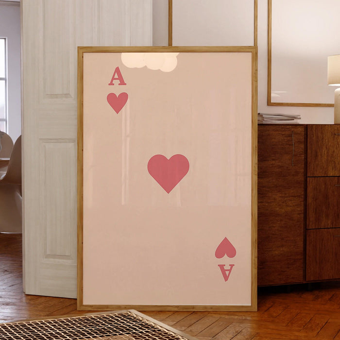 Trendy retro wall art, ace hearts card print, retro trendy aesthetic wall art pink print, trendy vibrant, funny art, bar cart printable