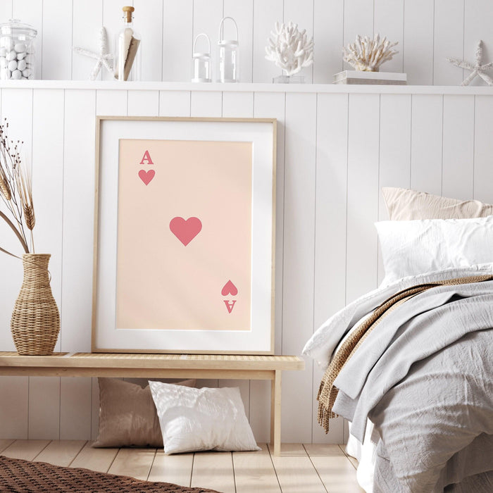 Trendy retro wall art, ace hearts card print, retro trendy aesthetic wall art pink print, trendy vibrant, funny art, bar cart printable