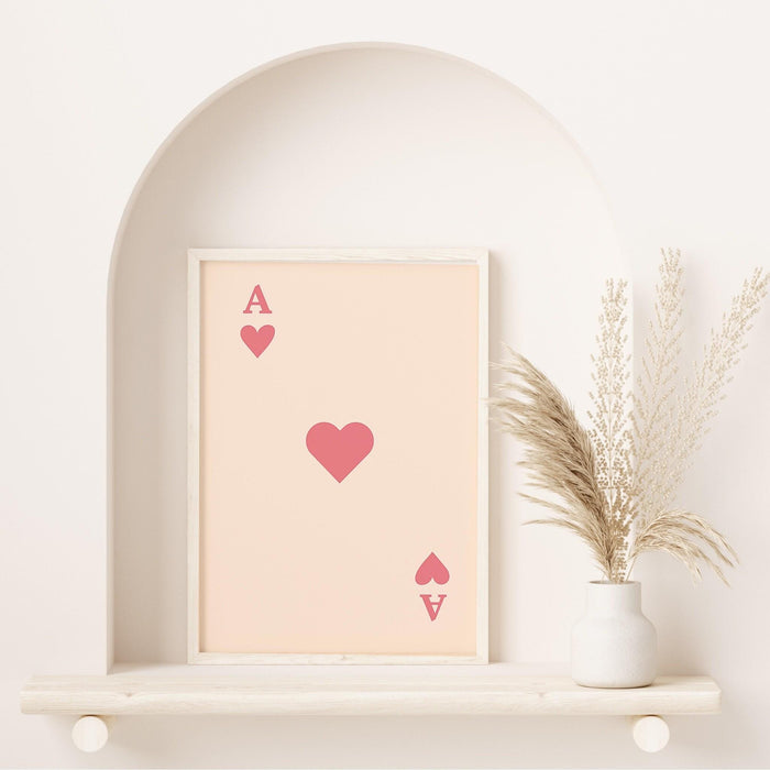 Trendy retro wall art, ace hearts card print, retro trendy aesthetic wall art pink print, trendy vibrant, funny art, bar cart printable