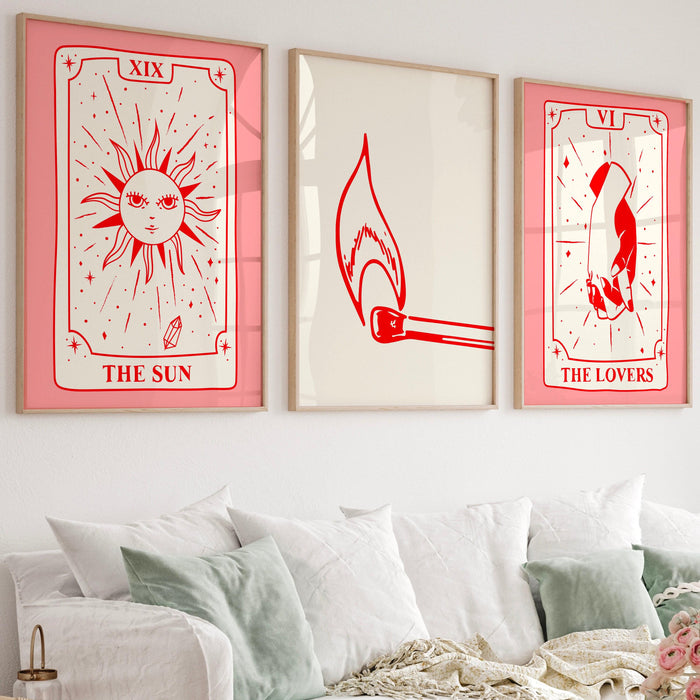 Trendy retro wall art set of 9, modern aesthetic print, lucky you poster, red cream print, trendy wall art funny dorm art minimalist digital