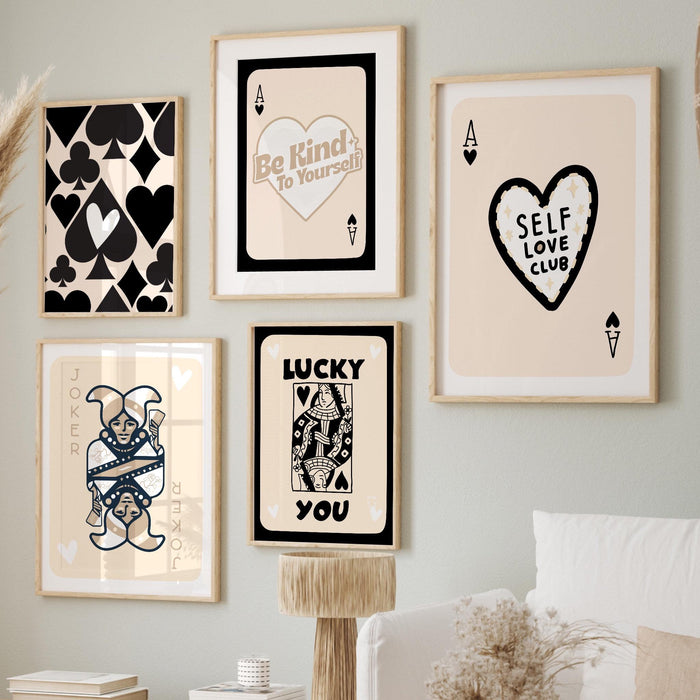 Trendy retro wall art set of 9, retro trendy aesthetic print, black and beige poster, lucky you poster, trendy wall art, funny art, digital,