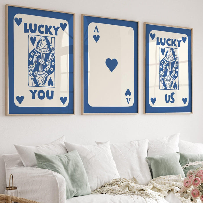 Trendy retro wall art set of 6,retro trendy aesthetic print,lucky you poster,blue print,trendy wall art,funny art, minimalist, digital art