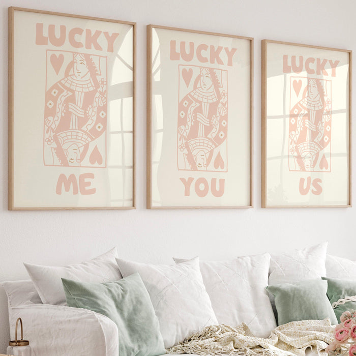 Trendy retro wall art set of 3, retro trendy aesthetic print,lucky you poster,beige print,trendy wall art,funny art, minimalist, digital art