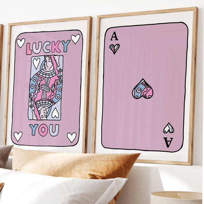 Trendy retro wall art set of 2,retro trendy aesthetic print,lucky you poster,pink print,trendy wall art,funny art, minimalist, digital art