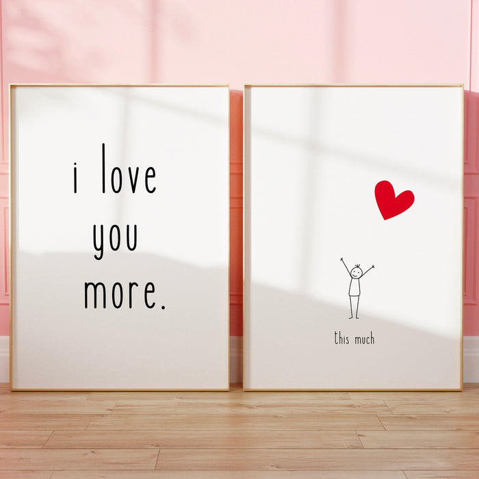Trendy retro wall art set of 2, black and white minimalist print aesthetic print,i love you poster, cute quirky digital art