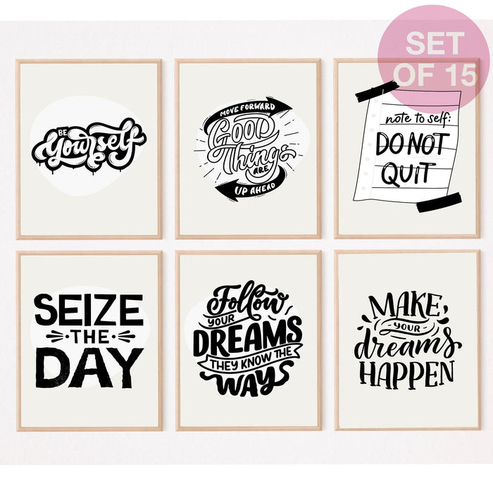 Trendy retro wall art set of 15,retro trendy aesthetic print,lucky you poster,black and beige poster,trendy wall art,funny art, digital art