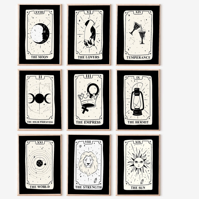 Trendy retro wall art set of 18, retro trendy aesthetic print, celestial tarot,black and beige poster,trendy wall art,funny art, digital art