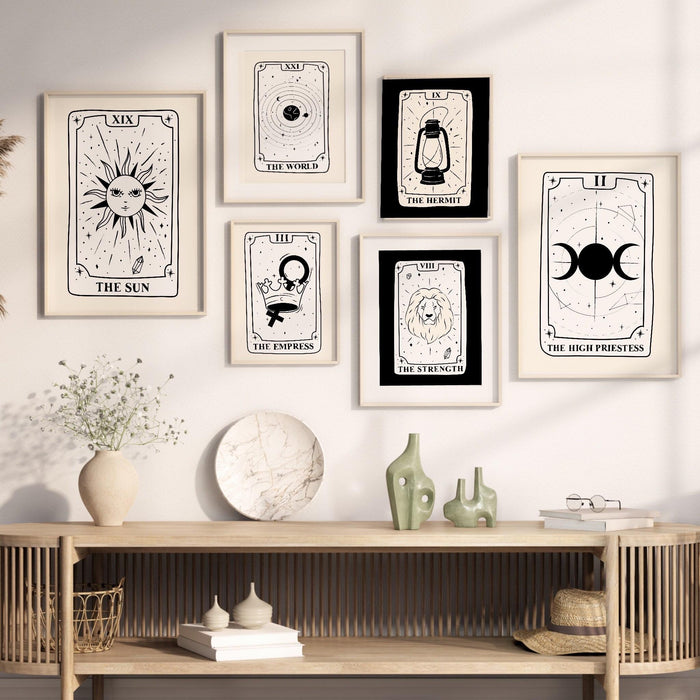 Trendy retro wall art set of 18, retro trendy aesthetic print, celestial tarot,black and beige poster,trendy wall art,funny art, digital art