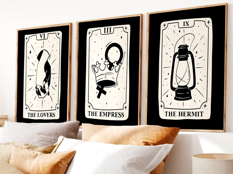 Trendy retro wall art set of 18, retro trendy aesthetic print, celestial tarot,black and beige poster,trendy wall art,funny art, digital art