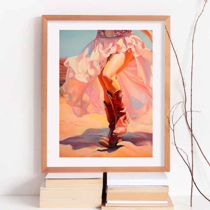 Trendy retro wall art cowgirl boots printable, pink painting, western, southern girl dorm room wall art, boho girly decor digital download