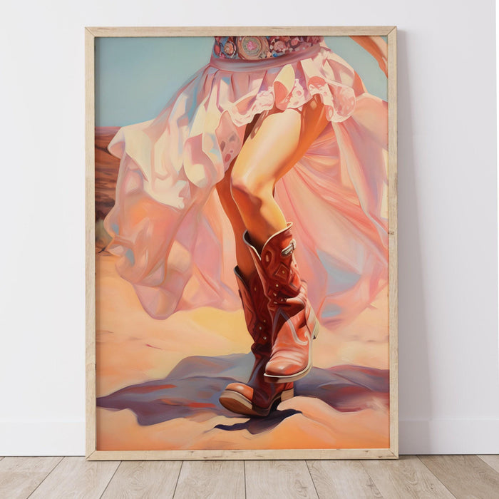 Trendy retro wall art cowgirl boots printable, pink painting, western, southern girl dorm room wall art, boho girly decor digital download