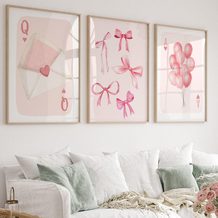 pink bows wall art set of 12 retro trendy aesthetic print,coquette pink bow print trendy wall art funny art minimalist digital art
