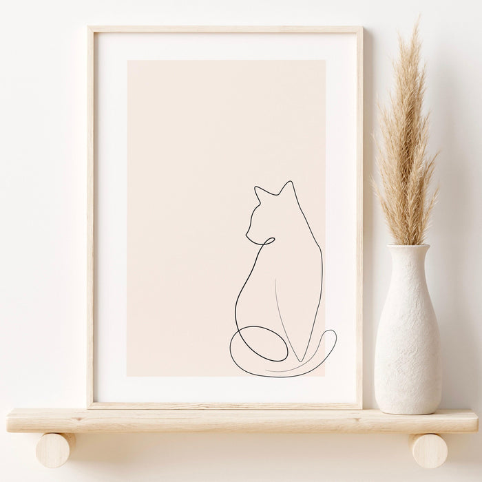 Siamese cat ink drawing | cute pink cat wall art | pink feline line art | neutral pale pink decor |  baby pink minimalist digital art