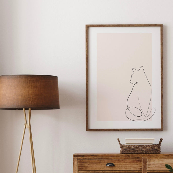 Siamese cat ink drawing | cute pink cat wall art | pink feline line art | neutral pale pink decor |  baby pink minimalist digital art