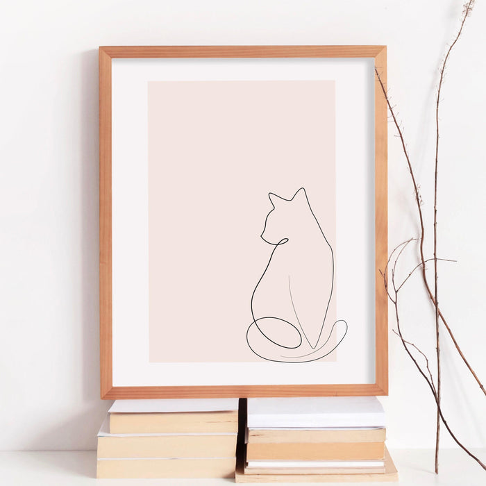 Siamese cat ink drawing | cute pink cat wall art | pink feline line art | neutral pale pink decor |  baby pink minimalist digital art