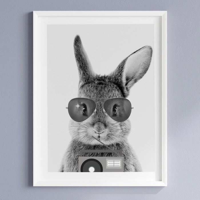 Safari animals nursery prints set of 3, black and white minimalist wall art, kids playroom decor, rabbit nursery decor, printable, baby gift