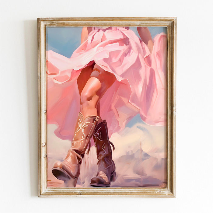 Retro western print, cowgirl decor, dorm room painting, pink wall art, trendy printable wall art
