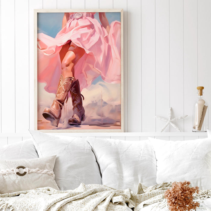 Retro western print, cowgirl decor, dorm room painting, pink wall art, trendy printable wall art