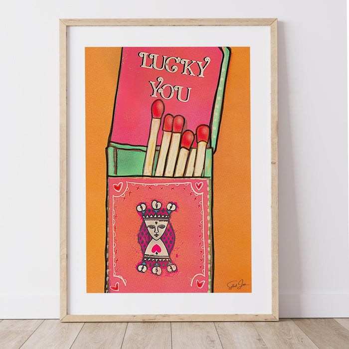 Retro trendy aesthetic wall art, trendy retro wall print | colorful wall art | orange and pink poster | lucky you wall art,risograph digital