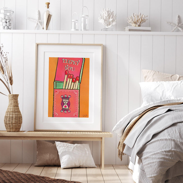 Retro trendy aesthetic wall art, trendy retro wall print | colorful wall art | orange and pink poster | lucky you wall art,risograph digital