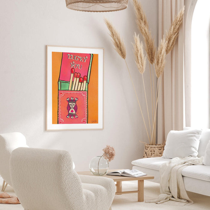 Retro trendy aesthetic wall art, trendy retro wall print | colorful wall art | orange and pink poster | lucky you wall art,risograph digital