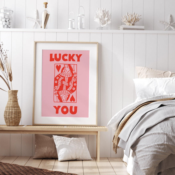 Retro trendy aesthetic wall art, trendy retro wall print | colorful boho wall art | orange and pink poster | lucky you wall art, lucky you