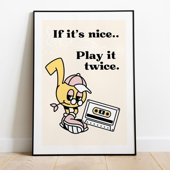 Retro music wall art, retro quote wall print, groovy decor, record player poster, trendy poster, printable decor, if it's nice play it twice
