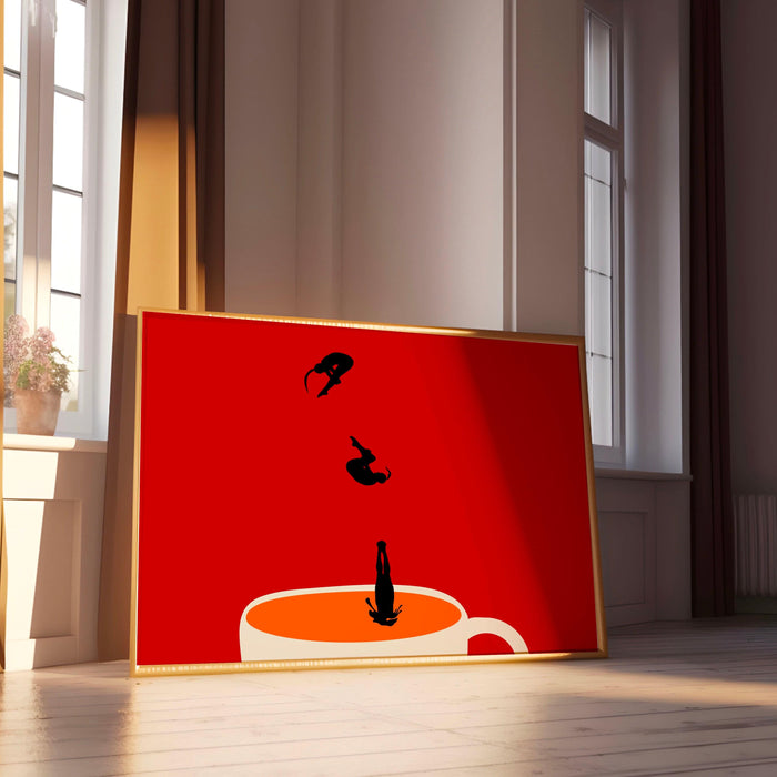 Red maximalist modern poster gift for coffee lover, kitchen wall art.