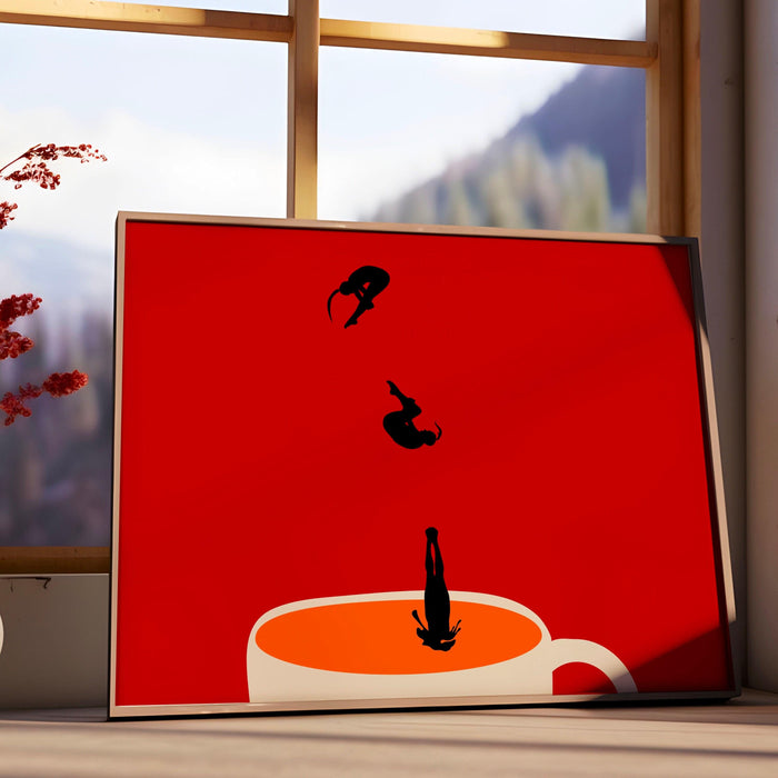 Red maximalist modern poster gift for coffee lover, kitchen wall art.