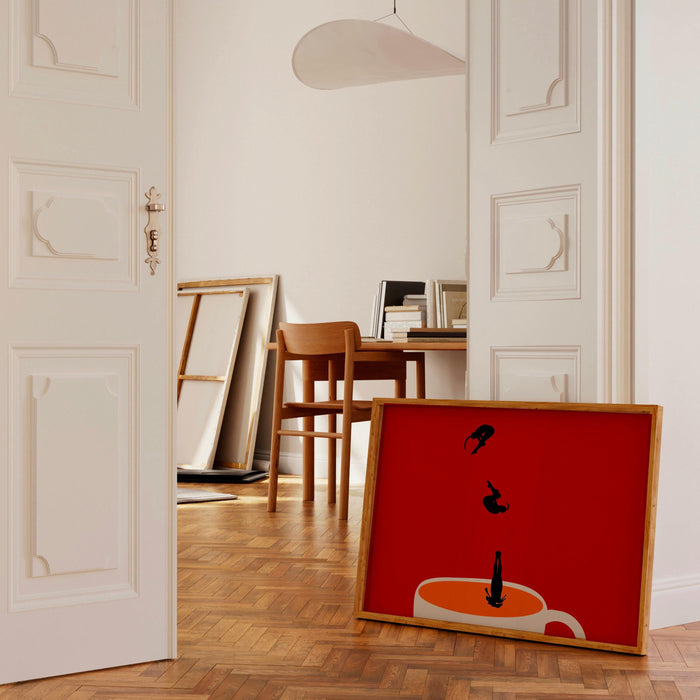 Red maximalist modern poster gift for coffee lover, kitchen wall art.