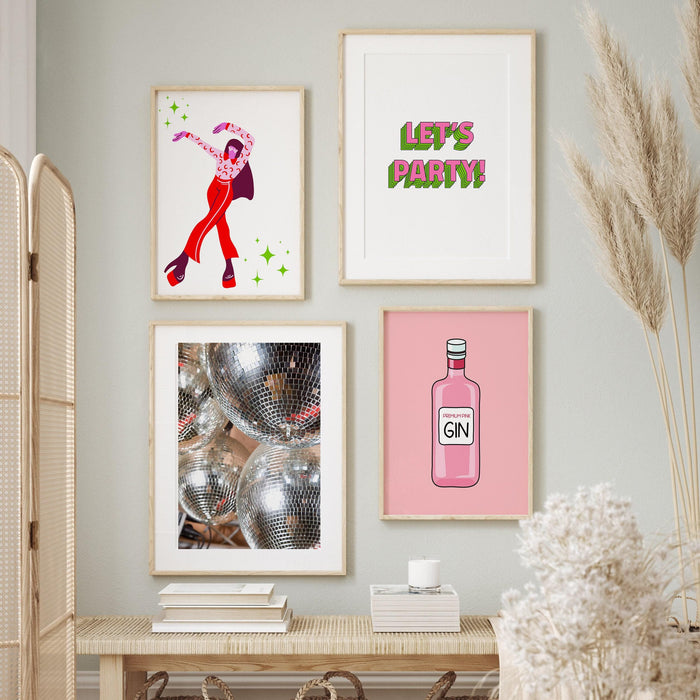 Printable art,disco, pink gallery wall print set, 5 pieces, printable pink vibrant wall art, multiple sizes, trendy, 70's retro,