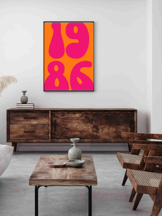 Printable custom year retro orange and pink art print/poster/wall decor - digital download retro trendy aesthetic wall art, custom  print