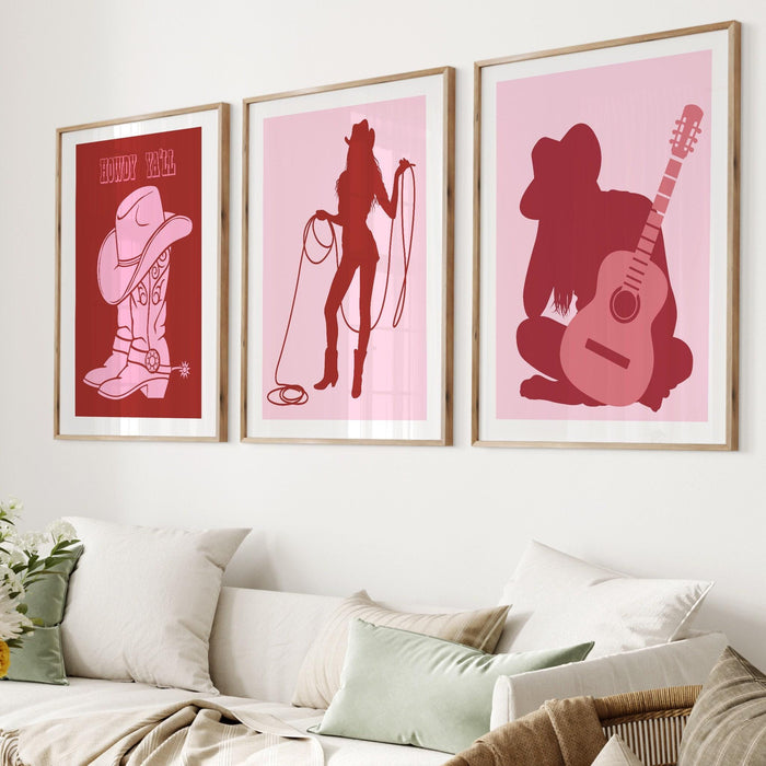 Pink rodeo poster print, preppy western wall art, cowgirl poster, pink cowboy boots, printable poster, preppy decor, trendy wall art prints