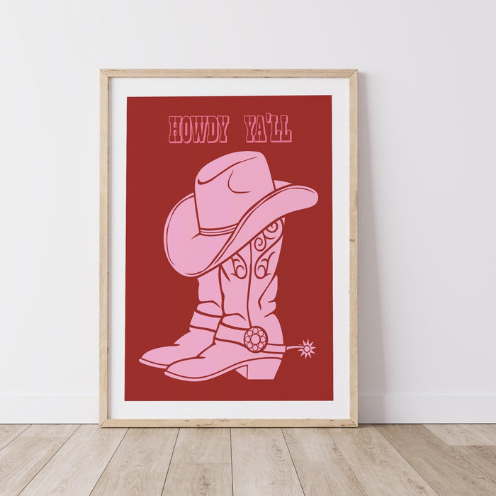Pink rodeo poster print, preppy western wall art, cowgirl poster, pink cowboy boots, printable poster, preppy decor, trendy wall art prints
