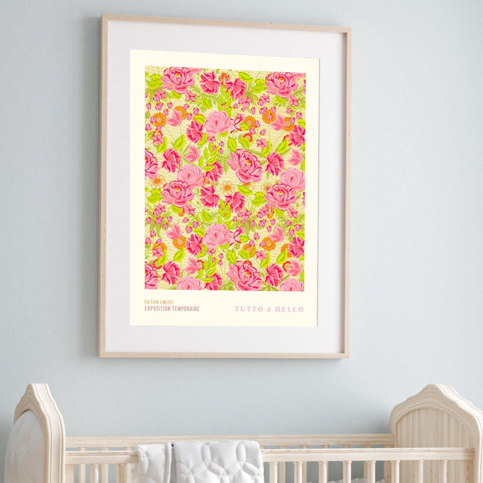Pink roses print, flower market digital download, 70s style poster, 60s flower print, pink orange decor, pink green wall art, printable art