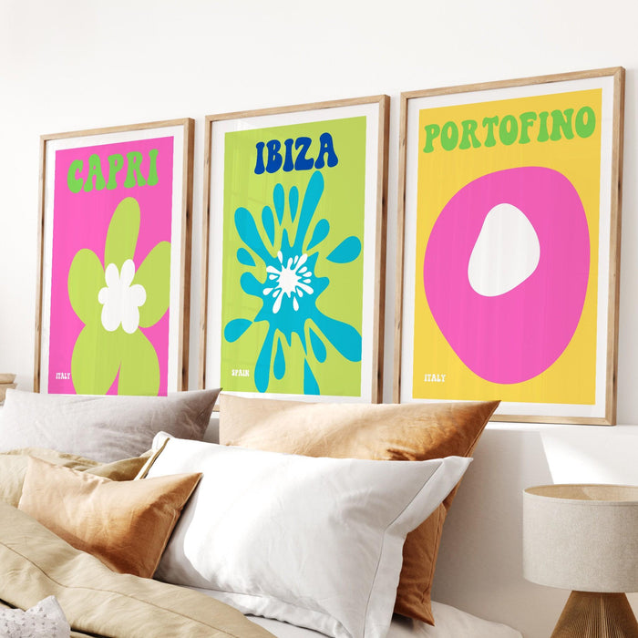 Pink preppy wall art pack of 6, digital print, preppy art, preppy poster print, preppy room decor, college room decor, ibiza pink green blue