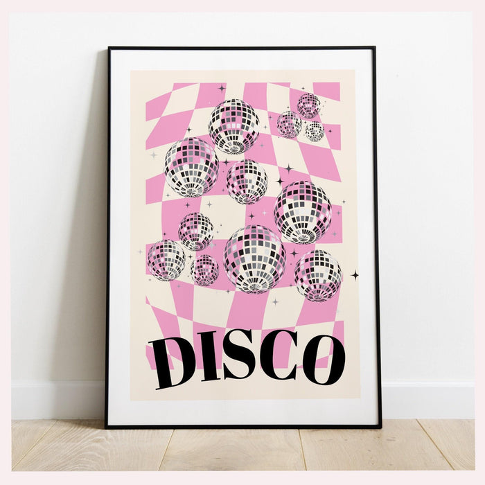 Pink preppy wall art digital print, preppy art, preppy poster print, preppy room, fashion girl print | disco ball print, preppy room decor