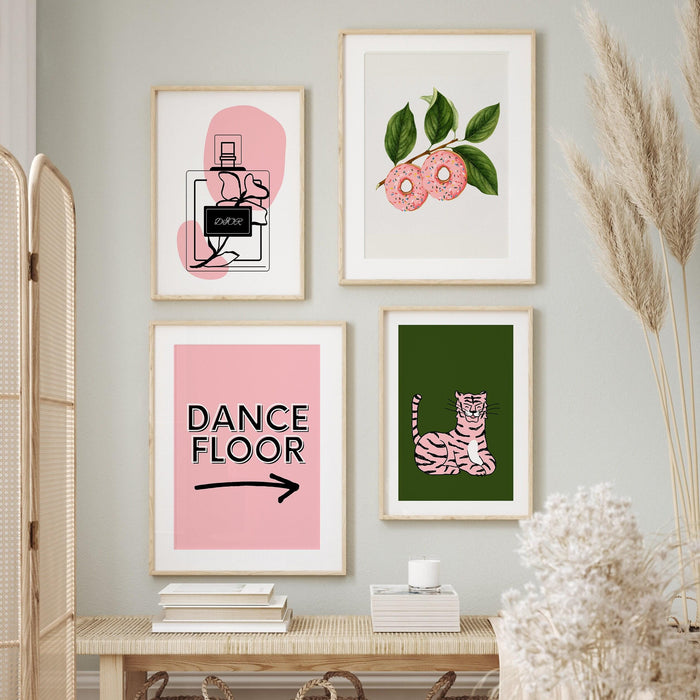 Pink gallery wall set of 5, trendy wall art, matisse pink green art, fashion print, pink preppy wall decor art print set,