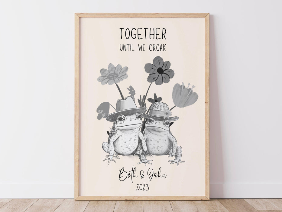 Personalized print, custom couple names and date print personalised couples art, wedding anniversary gift, engagement trendy retro digital