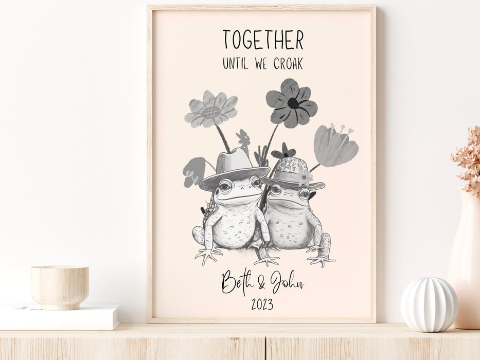 Personalized print, custom couple names and date print personalised couples art, wedding anniversary gift, engagement trendy retro digital