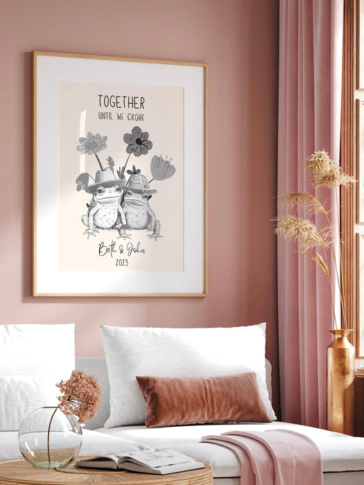 Personalized print, custom couple names and date print personalised couples art, wedding anniversary gift, engagement trendy retro digital