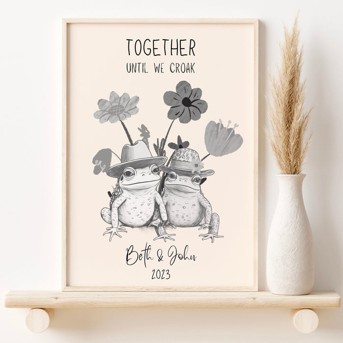 Personalized print, custom couple names and date print personalised couples art, wedding anniversary gift, engagement trendy retro digital