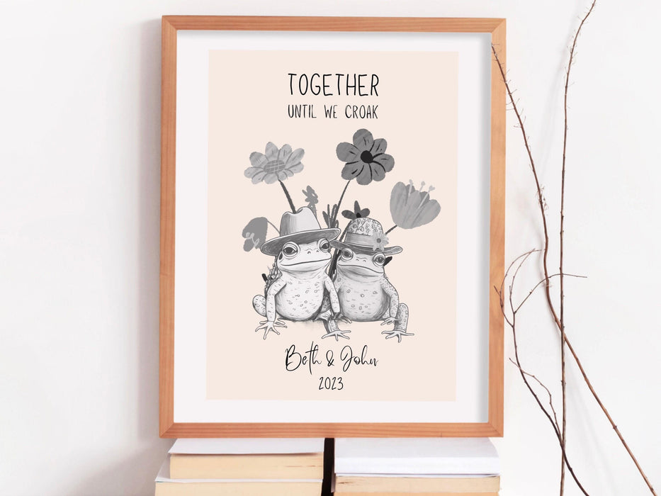 Personalized print, custom couple names and date print personalised couples art, wedding anniversary gift, engagement trendy retro digital