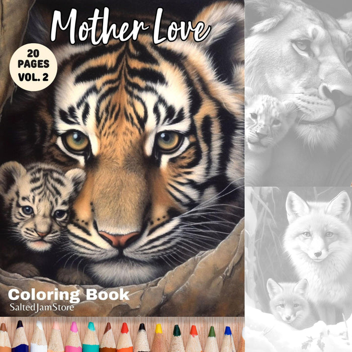 Mother love animals | printable adult grayscale colouring book pages | set of 20 printable coloring in pages instant digital download pdf