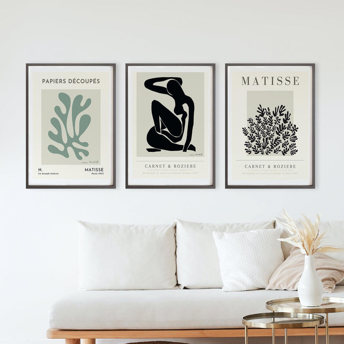 Modern gallery wall poster set, beige wall art, minimalist wall art, matisse print set of 3, black and white wall art
